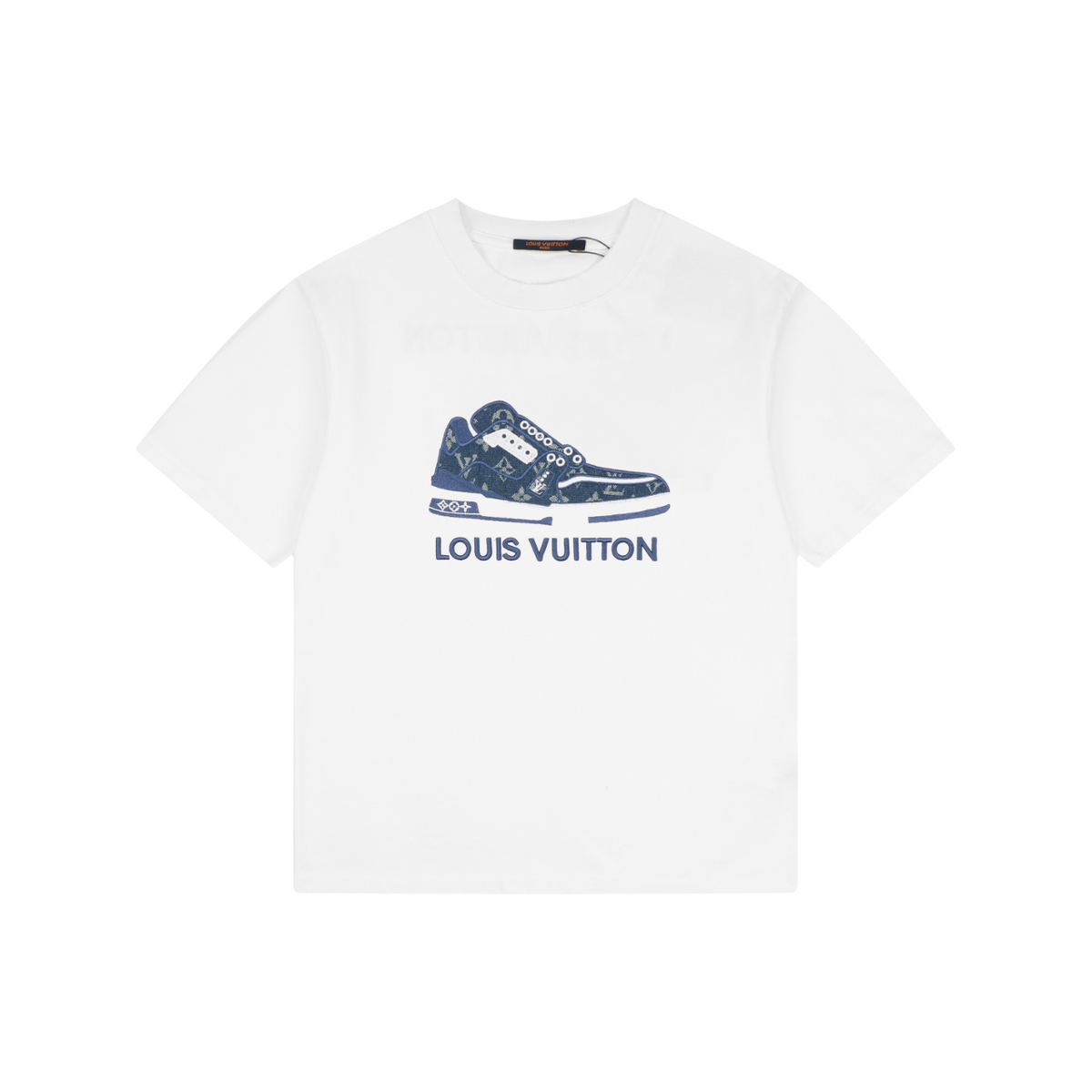 LV Sneaker Monogram Letter Embroidery Short Sleeve Tee – White