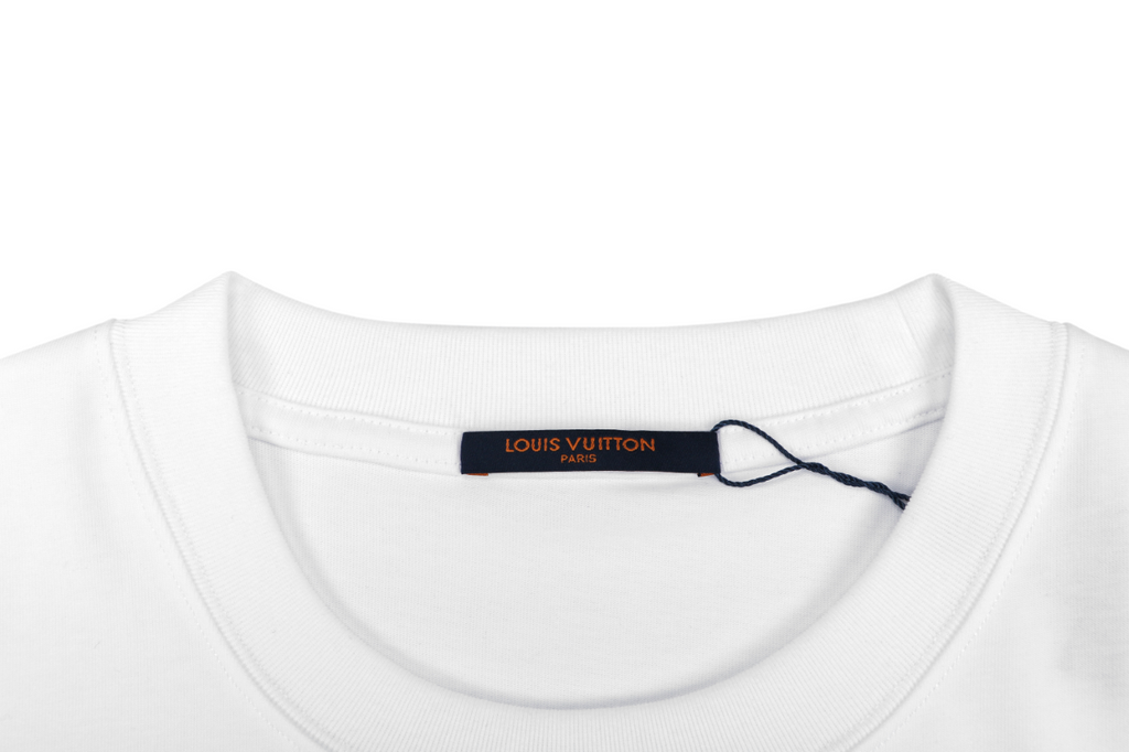 LV Sneaker Monogram Letter Embroidery Short Sleeve Tee – White