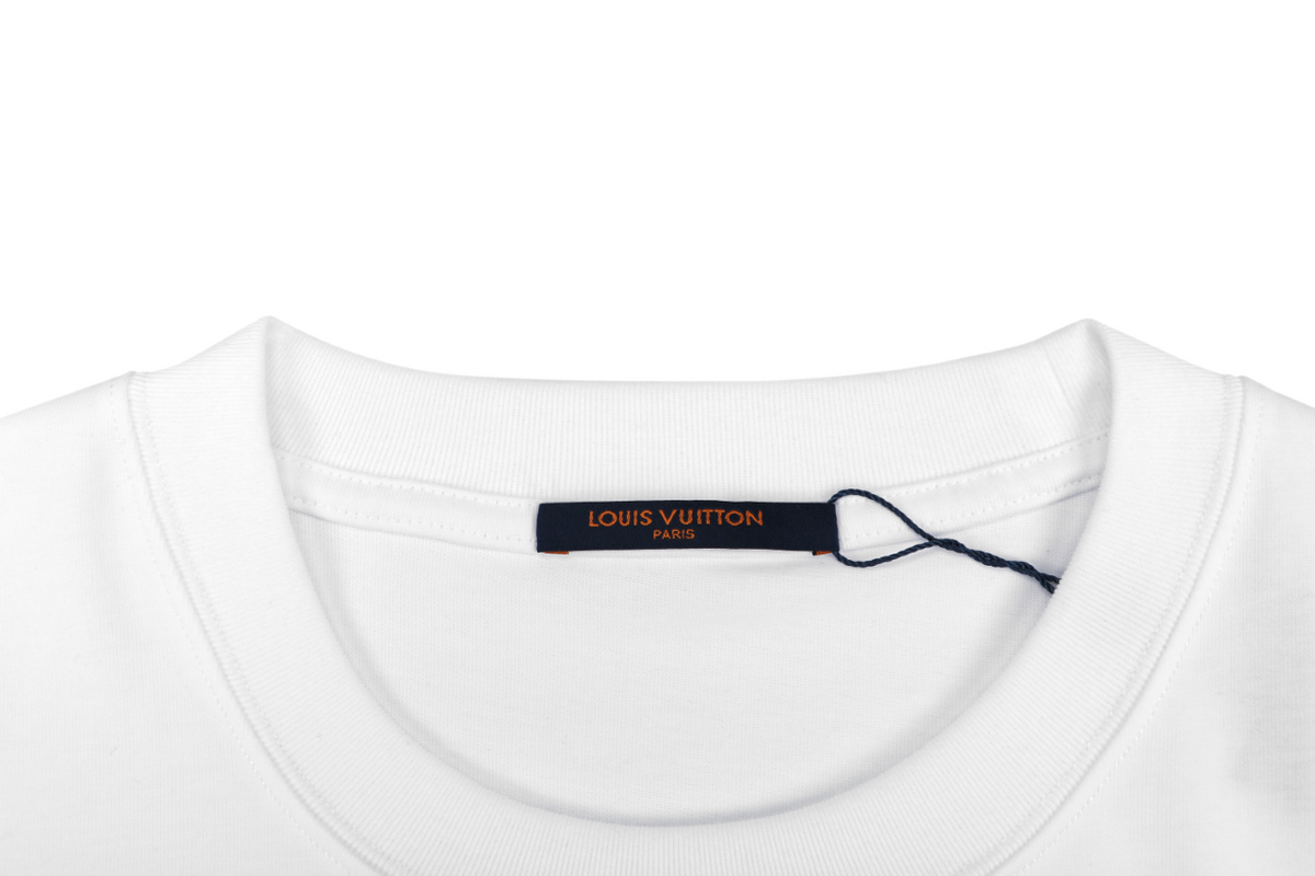 LV Sneaker Monogram Letter Embroidery Short Sleeve Tee – White
