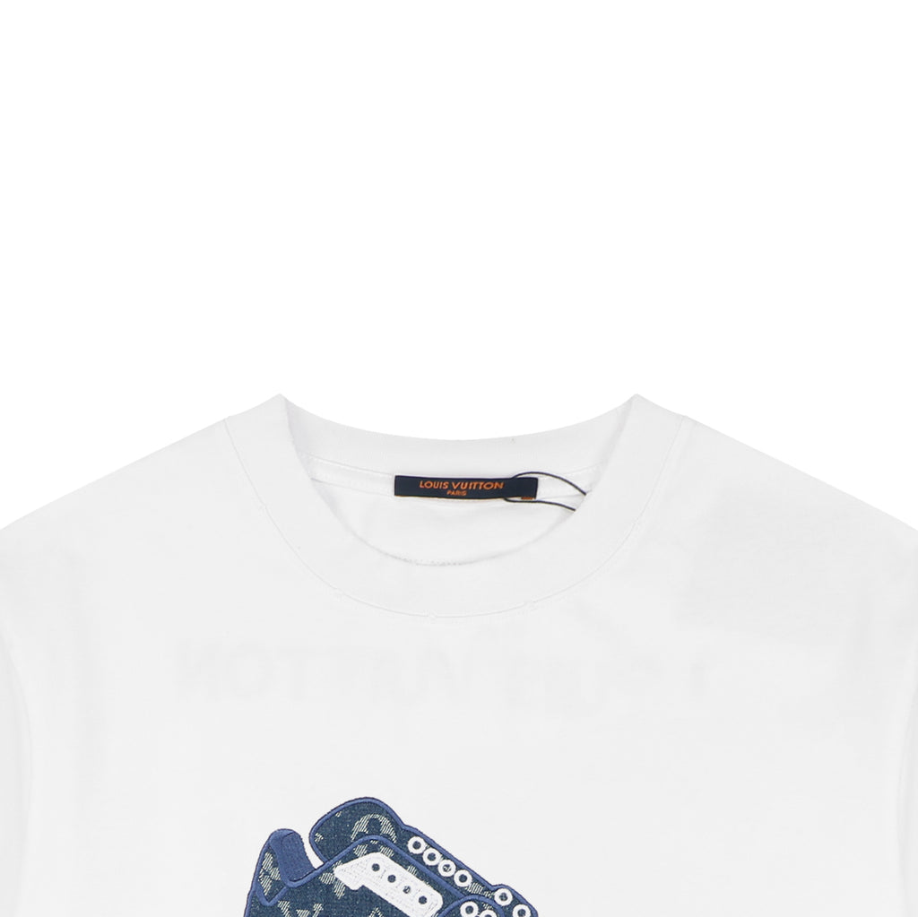 LV Sneaker Monogram Letter Embroidery Short Sleeve Tee – White