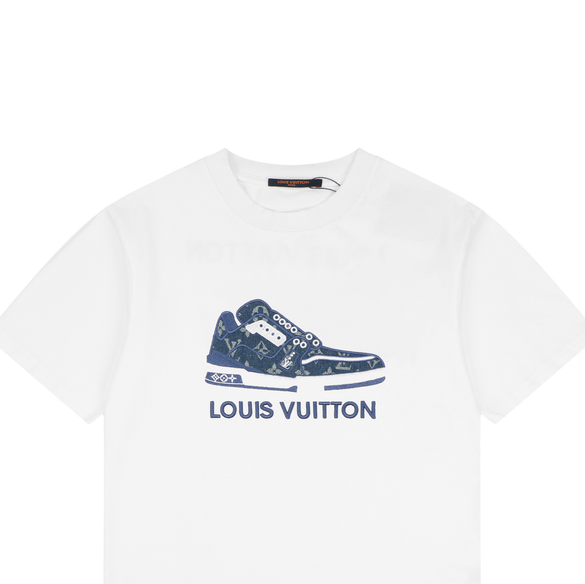LV Sneaker Monogram Letter Embroidery Short Sleeve Tee – White