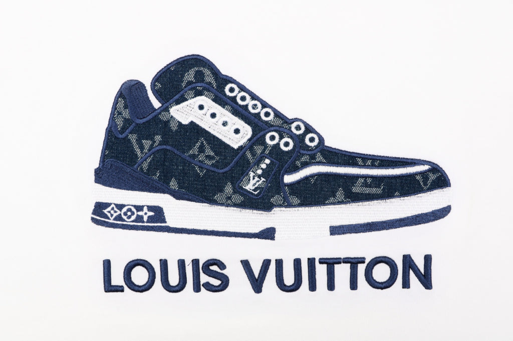 LV Sneaker Monogram Letter Embroidery Short Sleeve Tee – White