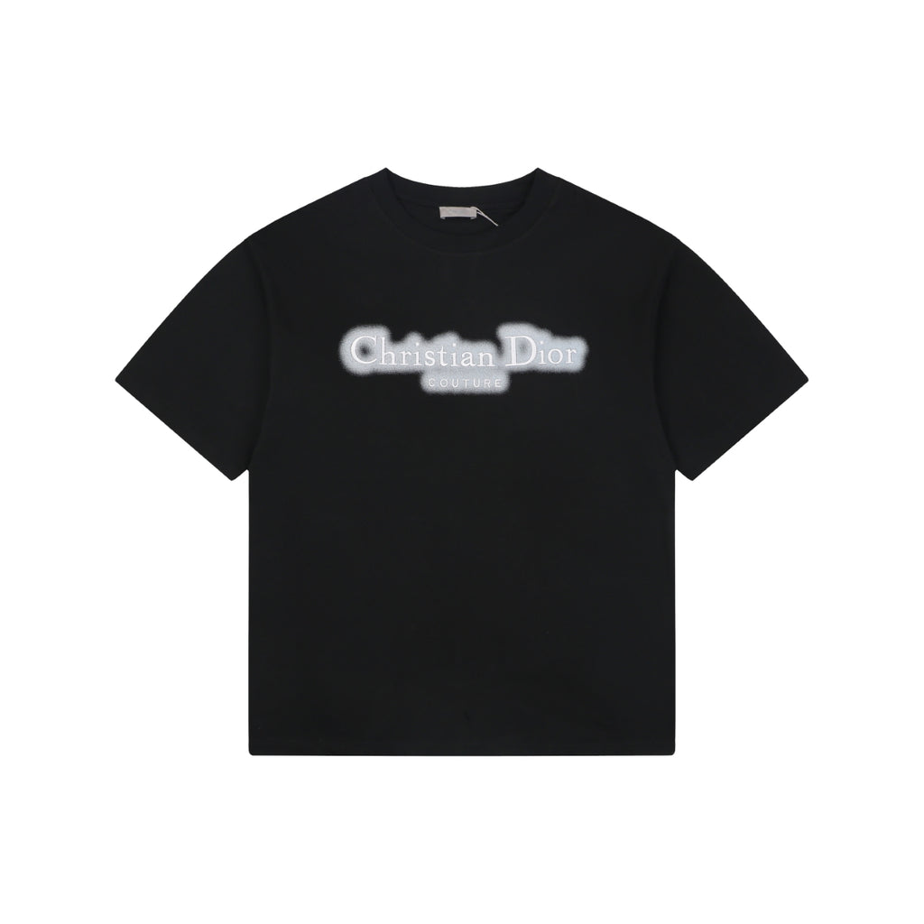 Dior CD Letter Spray Paint Embroidery Short Sleeve Tee – Black