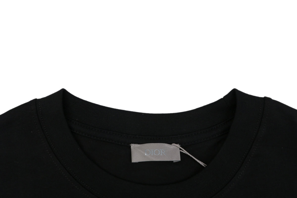 Dior CD Letter Spray Paint Embroidery Short Sleeve Tee – Black