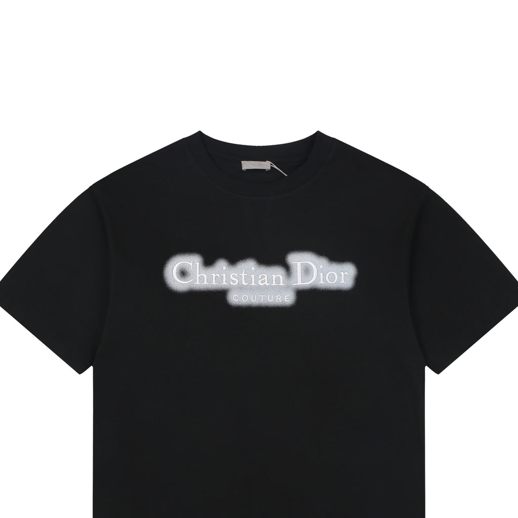 Dior CD Letter Spray Paint Embroidery Short Sleeve Tee – Black