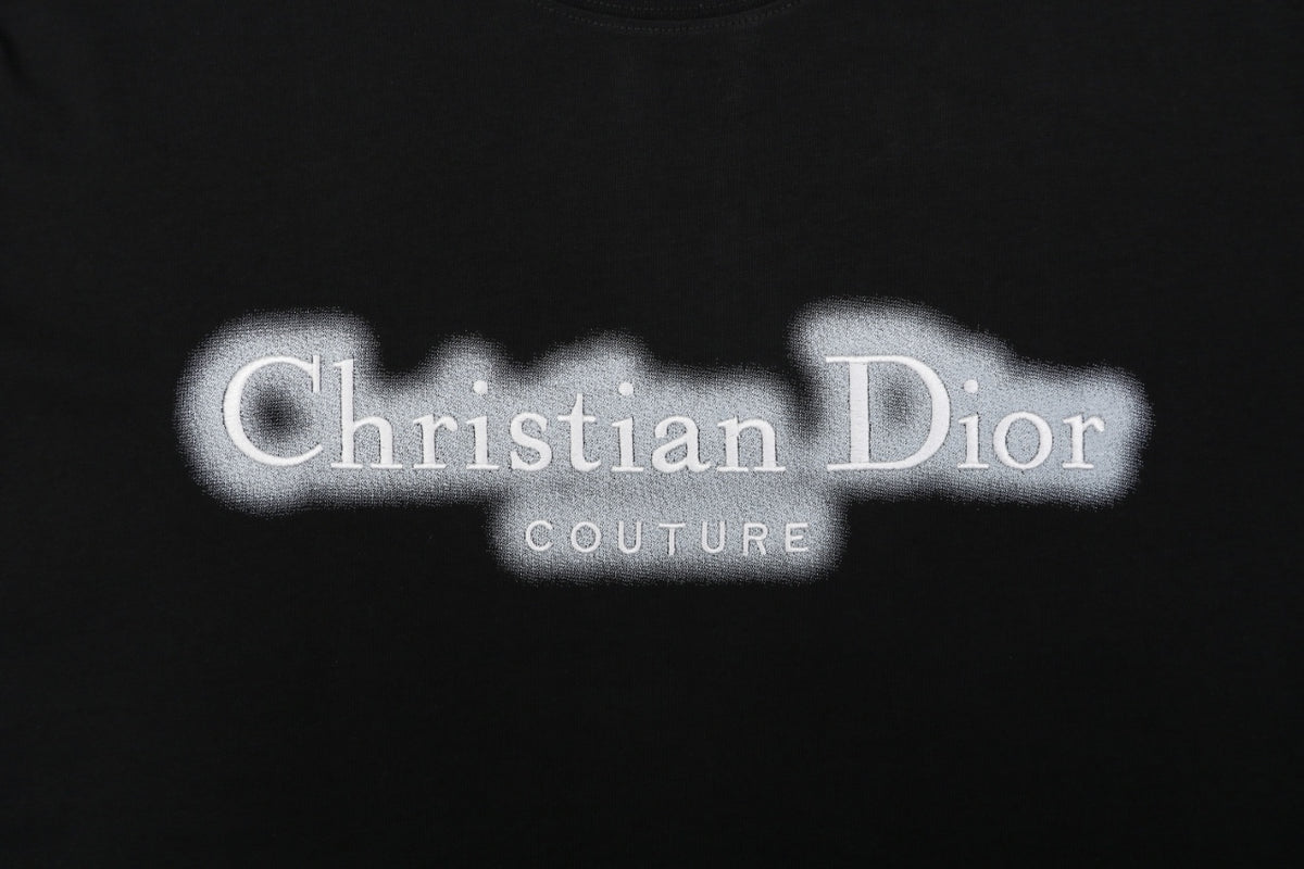 Dior CD Letter Spray Paint Embroidery Short Sleeve Tee – Black