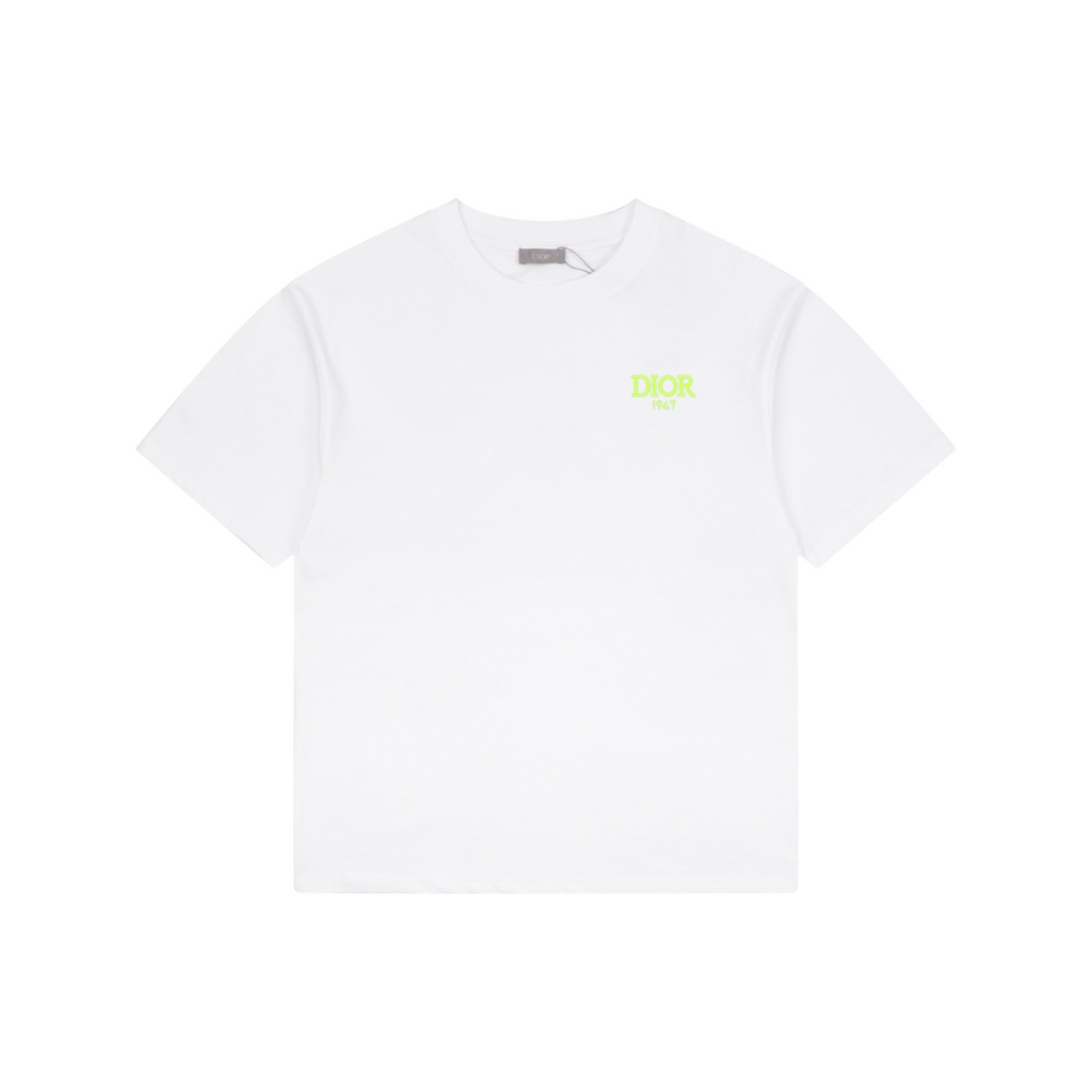 Dior 1947 Green Letter Embroidery Short Sleeve Tee – White