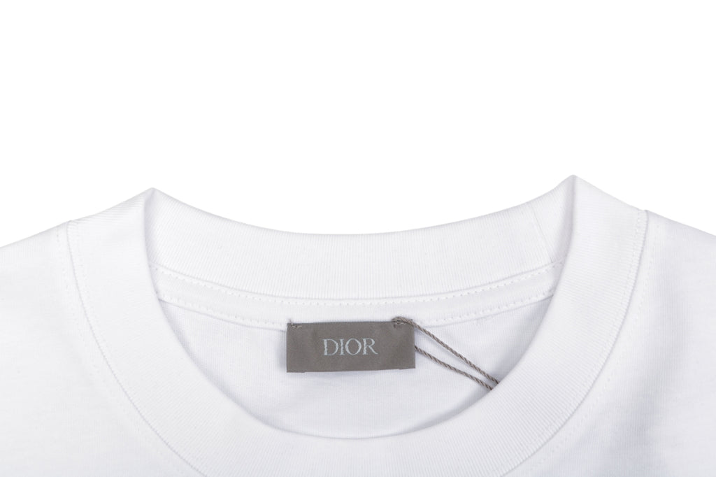 Dior 1947 Green Letter Embroidery Short Sleeve Tee – White