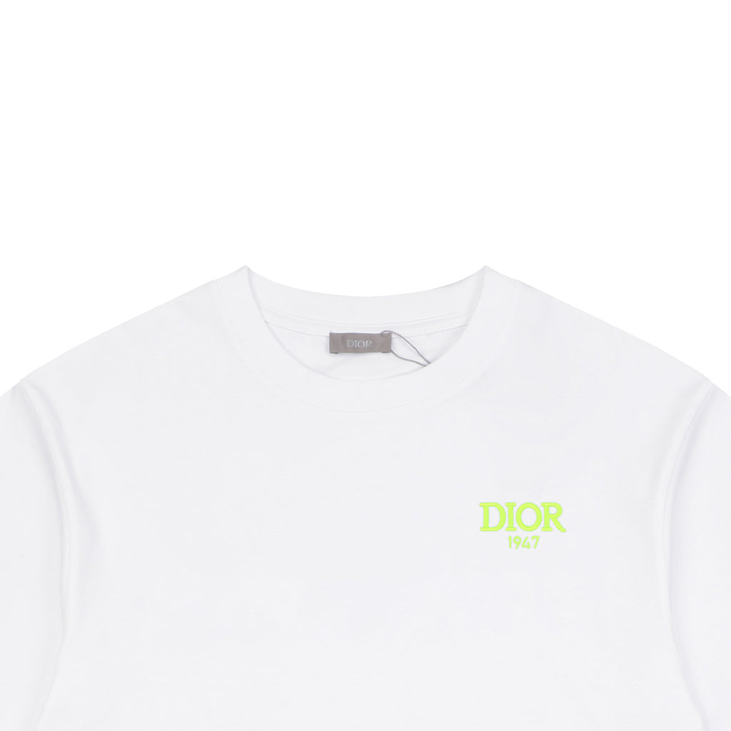 Dior 1947 Green Letter Embroidery Short Sleeve Tee – White