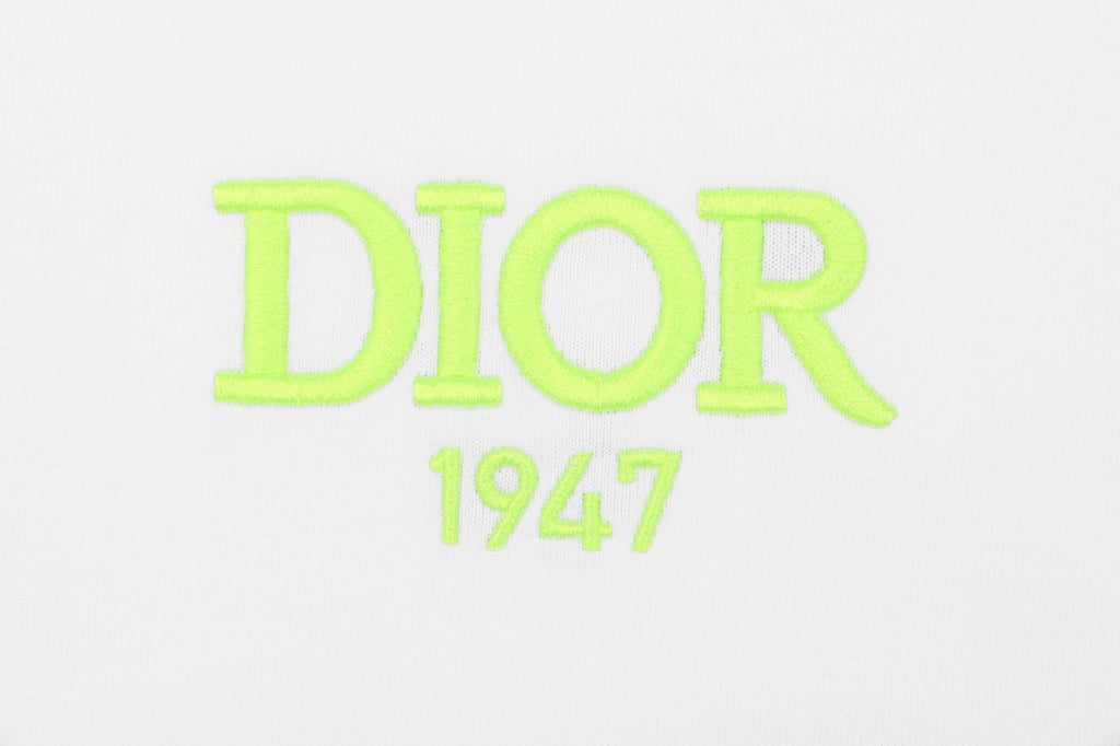 Dior 1947 Green Letter Embroidery Short Sleeve Tee – White