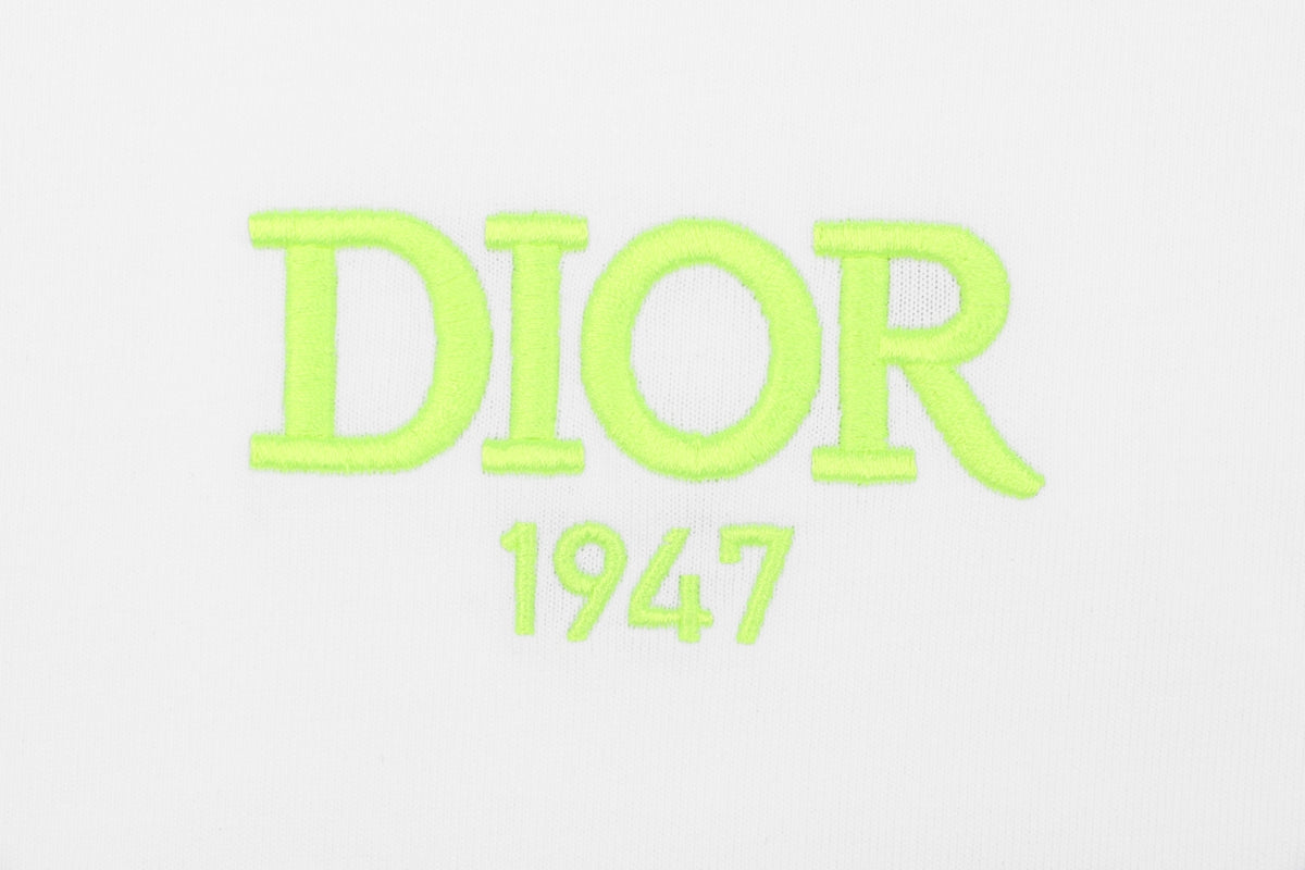 Dior 1947 Green Letter Embroidery Short Sleeve Tee – White