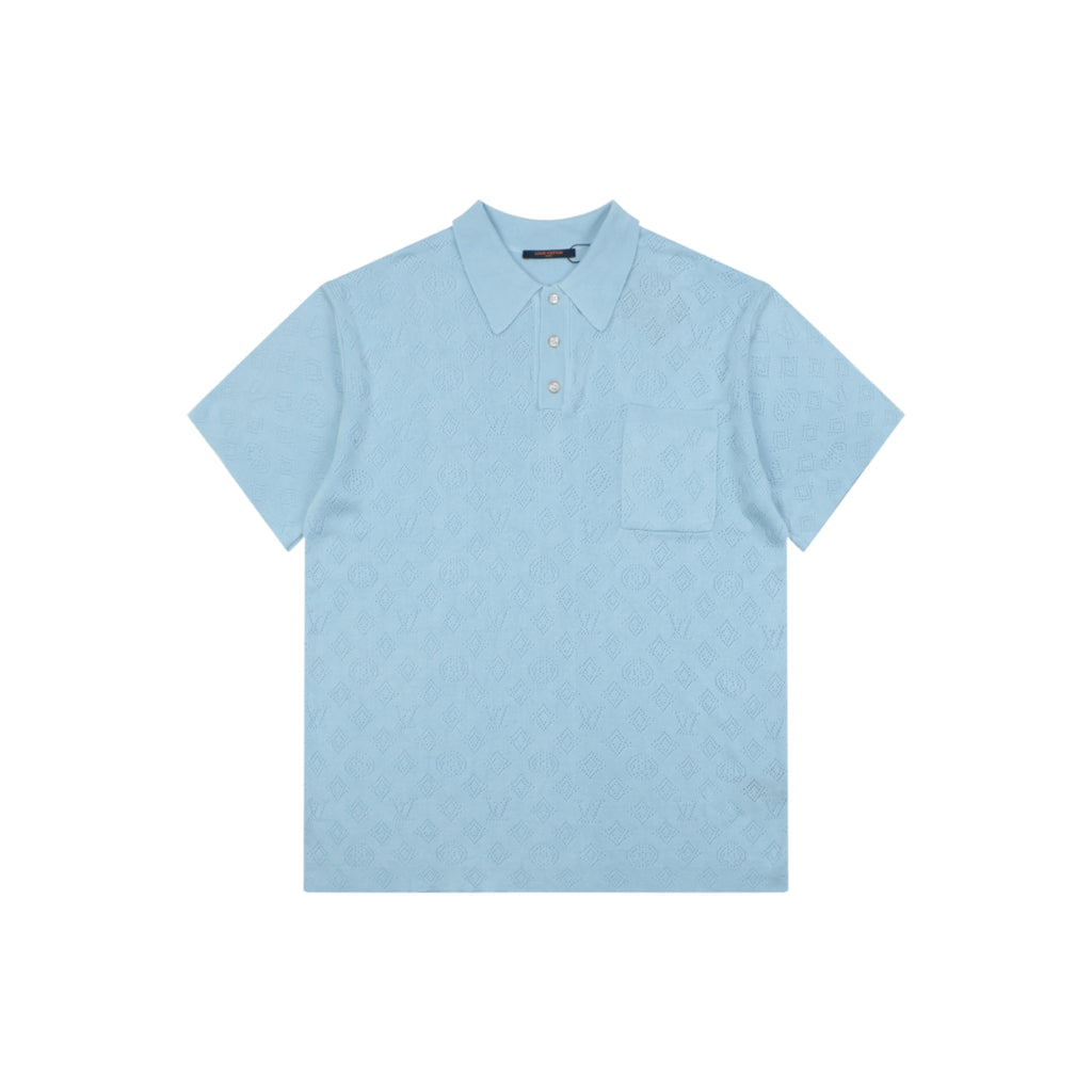 LV Monogram Jacquard Cutwork Polo Short Sleeve – Sky Blue