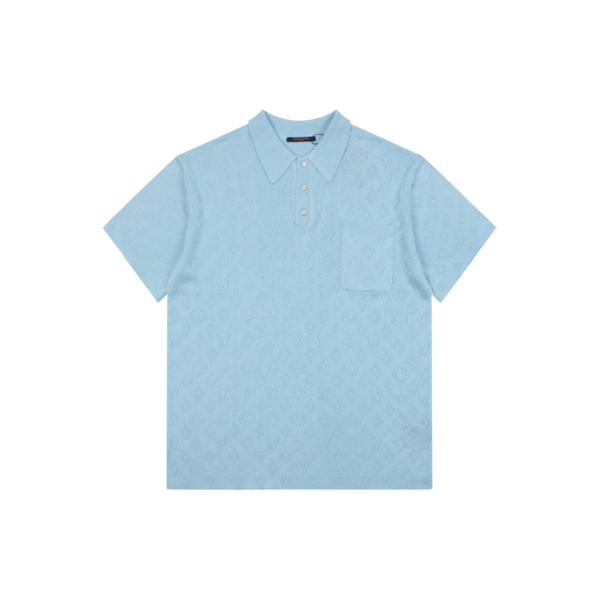LV Monogram Jacquard Cutwork Polo Short Sleeve – Sky Blue