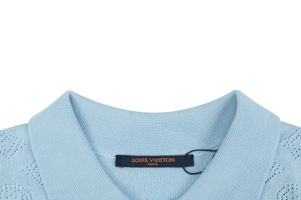 LV Monogram Jacquard Cutwork Polo Short Sleeve – Sky Blue