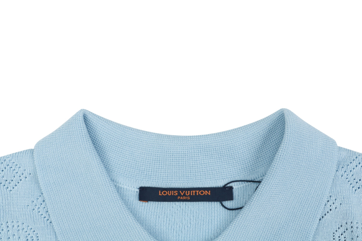 LV Monogram Jacquard Cutwork Polo Short Sleeve – Sky Blue