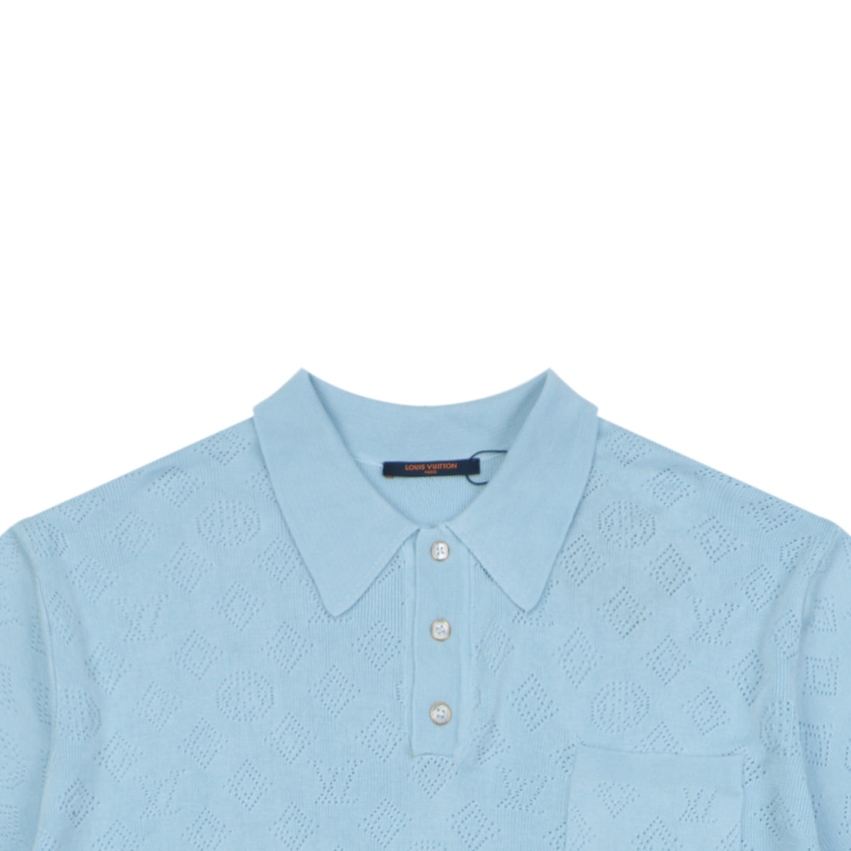 LV Monogram Jacquard Cutwork Polo Short Sleeve – Sky Blue