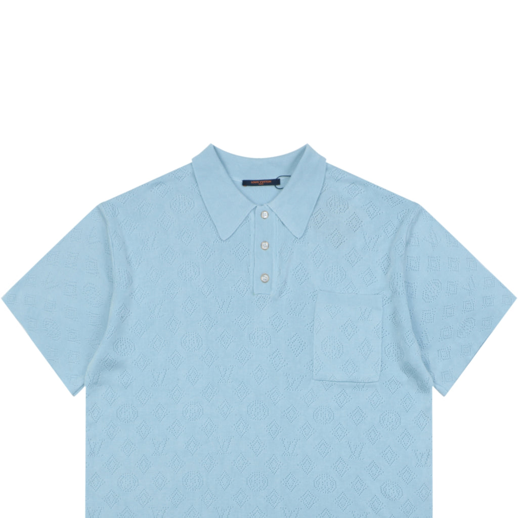 LV Monogram Jacquard Cutwork Polo Short Sleeve – Sky Blue