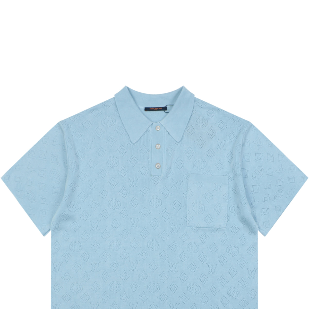 LV Monogram Jacquard Cutwork Polo Short Sleeve – Sky Blue
