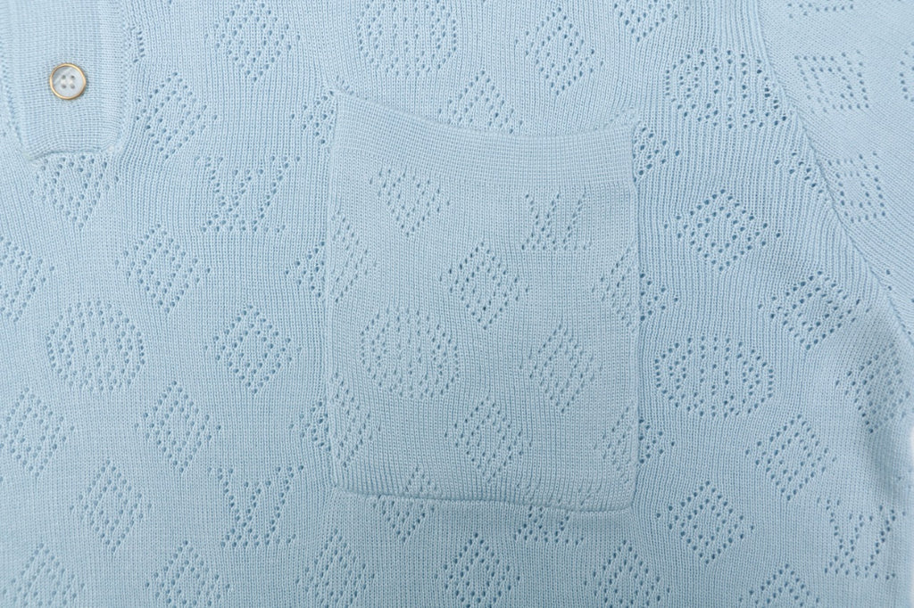 LV Monogram Jacquard Cutwork Polo Short Sleeve – Sky Blue