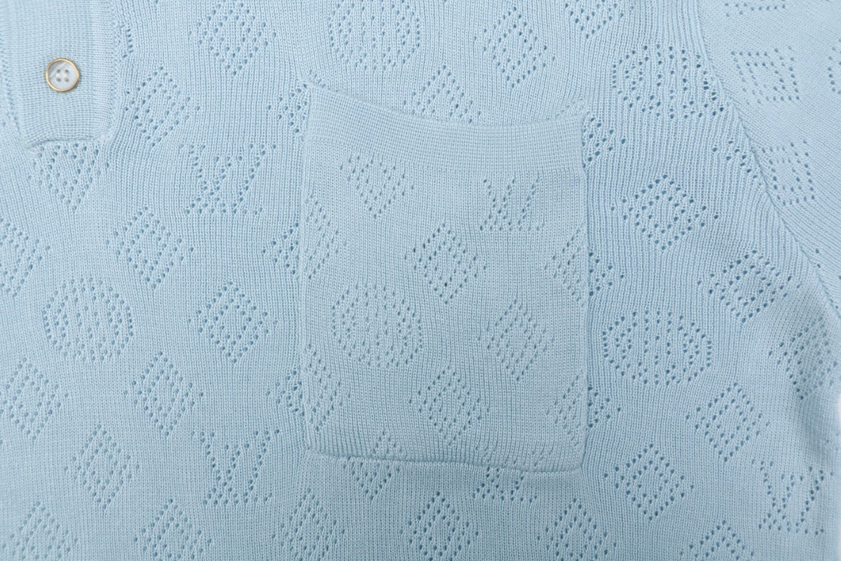 LV Monogram Jacquard Cutwork Polo Short Sleeve – Sky Blue