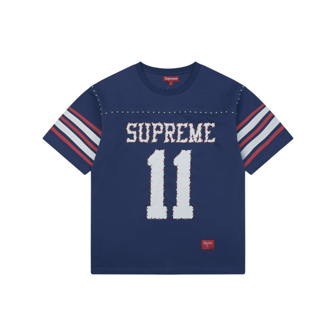 Supreme No.11 Crystal Rhinestone Football Jersey Tee – Navy