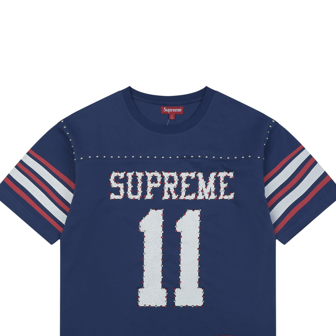 Supreme No.11 Crystal Rhinestone Football Jersey Tee – Navy