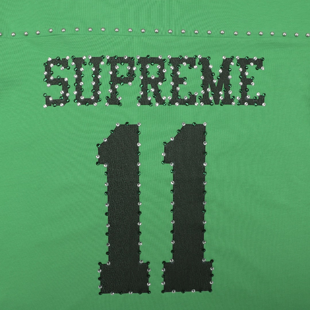 Supreme No.11 Crystal Rhinestone Football Jersey Tee – Green
