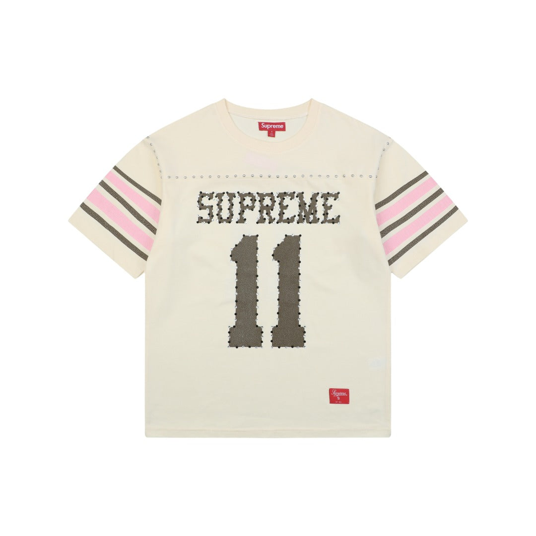 Supreme No.11 Crystal Rhinestone Football Jersey Tee – Cream