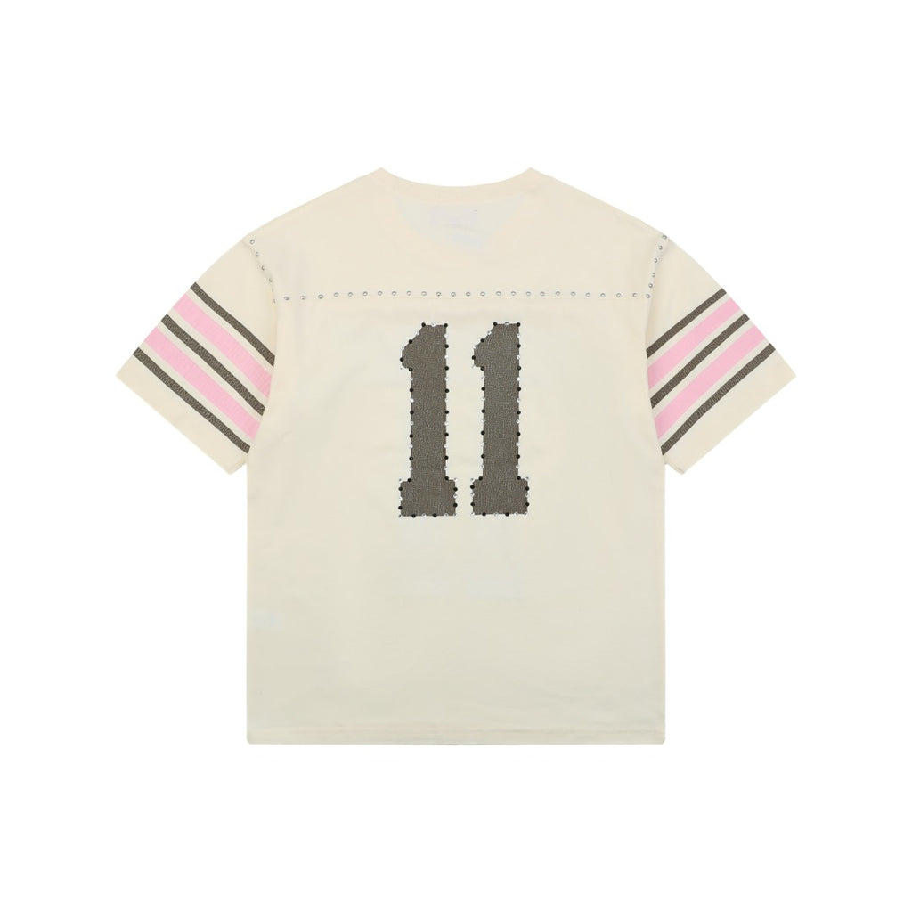 Supreme No.11 Crystal Rhinestone Football Jersey Tee – Cream