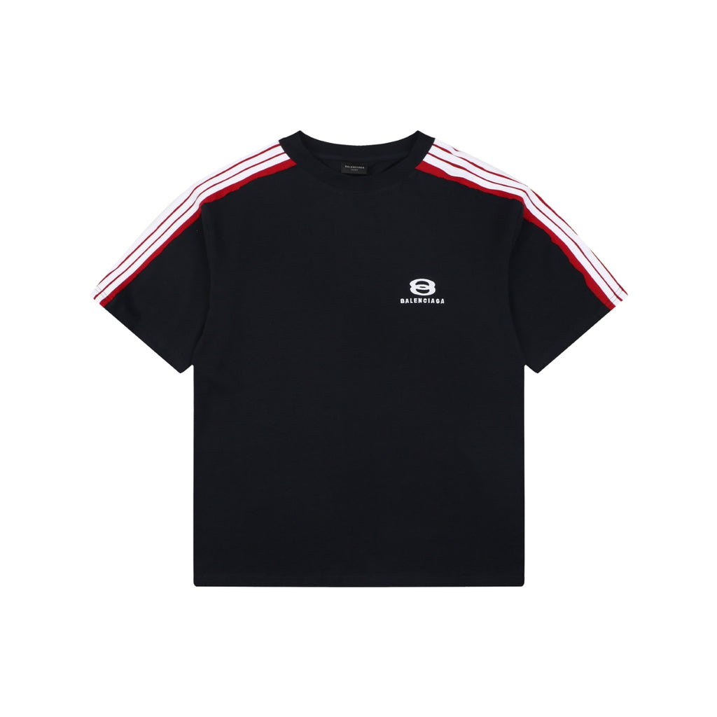 Balenciaga Double Ring Colorblock Stripe Short Sleeve Tee – Black