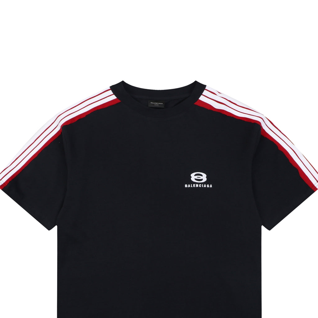 Balenciaga Double Ring Colorblock Stripe Short Sleeve Tee – Black