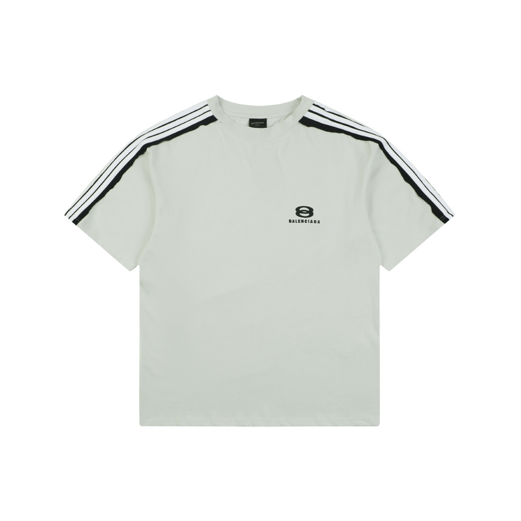 Balenciaga Double Ring Colorblock Stripe Short Sleeve Tee – White
