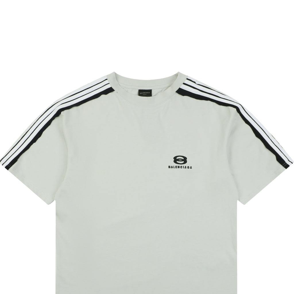 Balenciaga Double Ring Colorblock Stripe Short Sleeve Tee – White