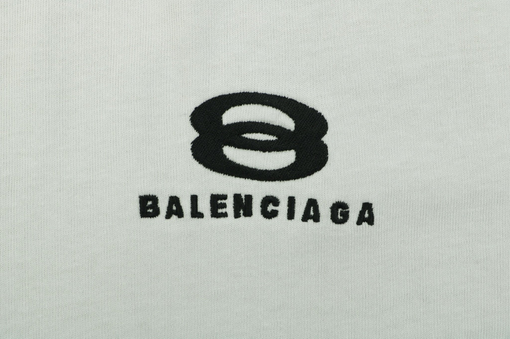 Balenciaga Double Ring Colorblock Stripe Short Sleeve Tee – White