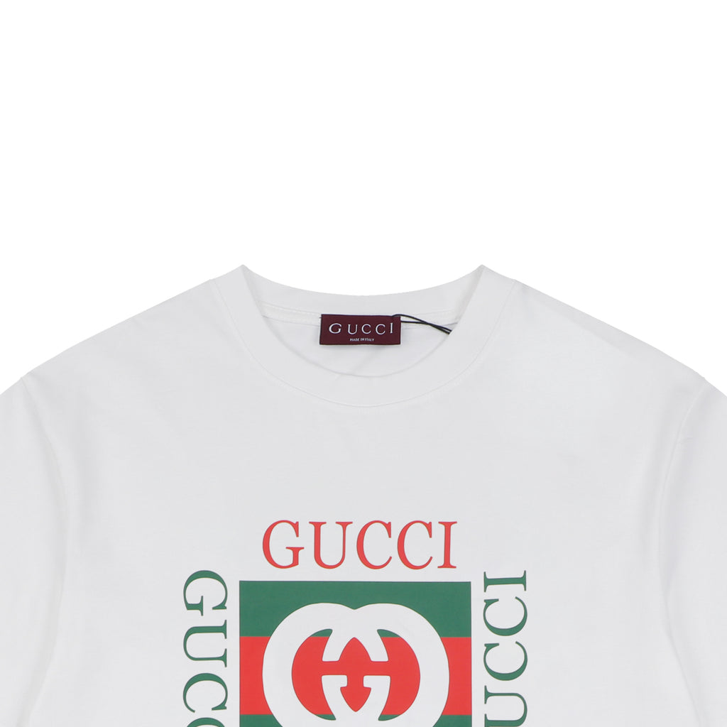 Gucci Double G Block Print Short Sleeve Tee – White