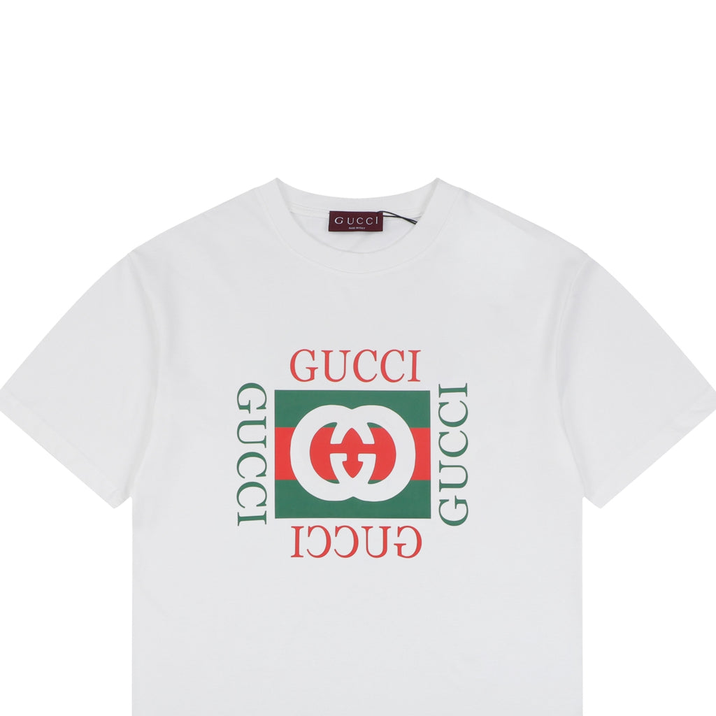 Gucci Double G Block Print Short Sleeve Tee – White