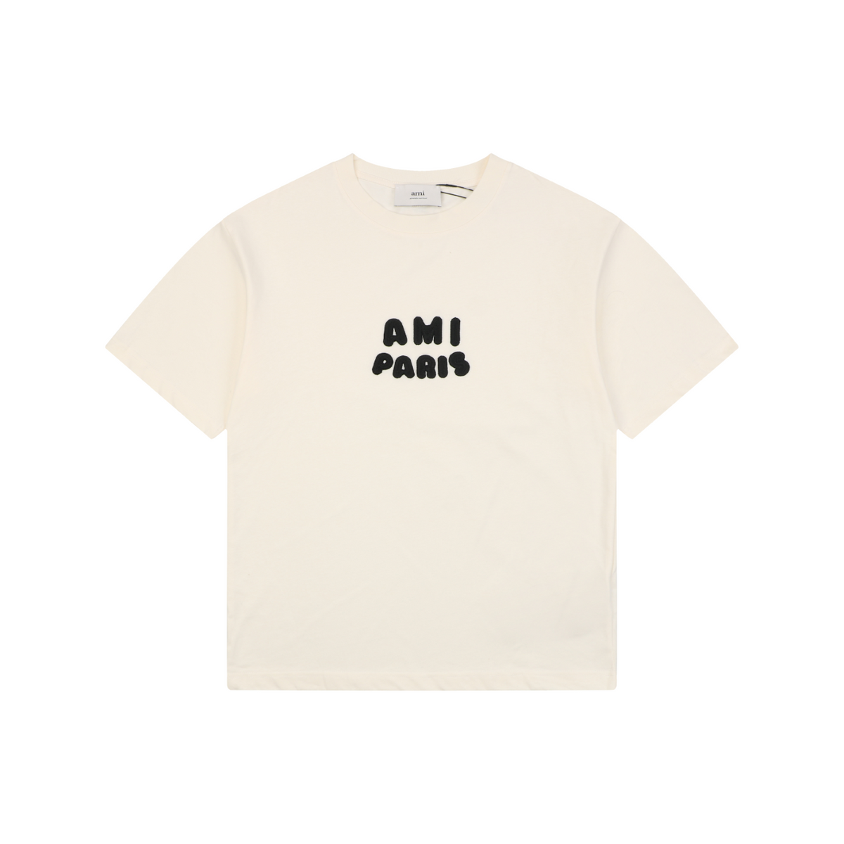 AMI Paris Playful AMI Paris Logo Embroidery Short Sleeve Tee – Cream