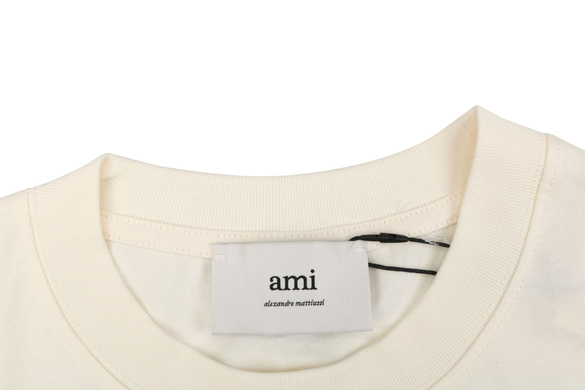 AMI Paris Playful AMI Paris Logo Embroidery Short Sleeve Tee – Cream