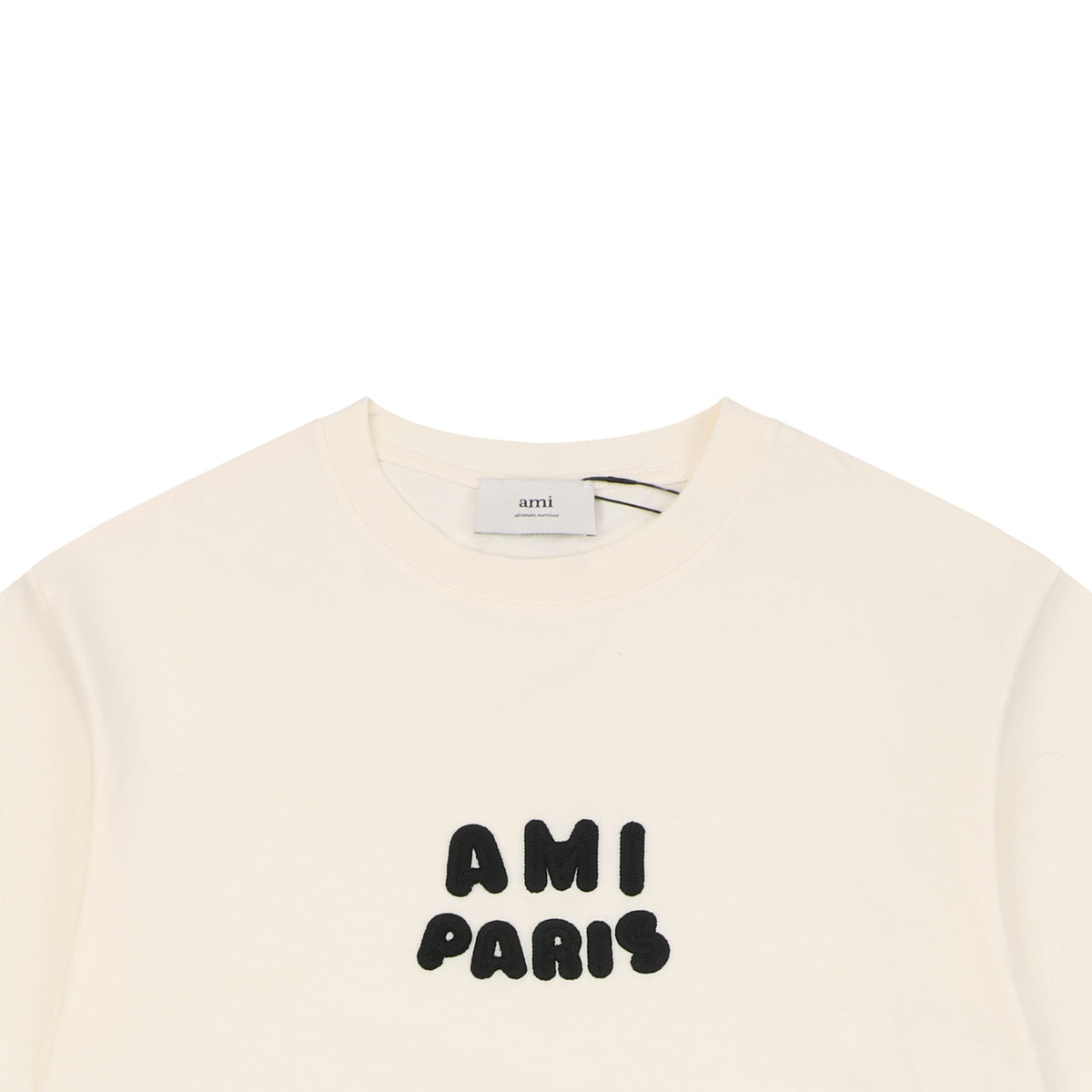 AMI Paris Playful AMI Paris Logo Embroidery Short Sleeve Tee – Cream