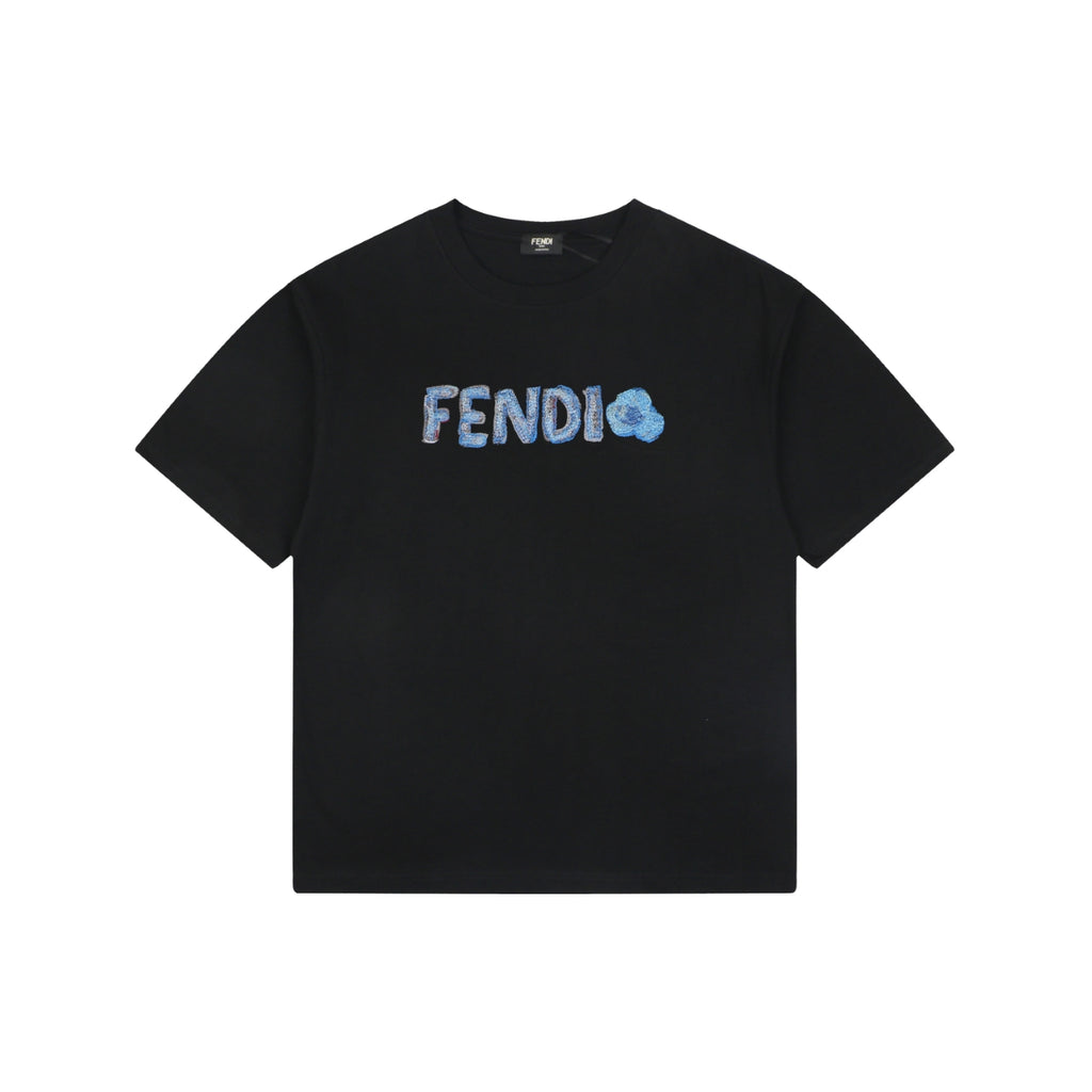 Fendi Gradient FENDI Logo Embroidery Short Sleeve Tee – Black