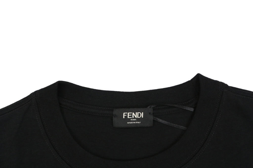 Fendi Gradient FENDI Logo Embroidery Short Sleeve Tee – Black