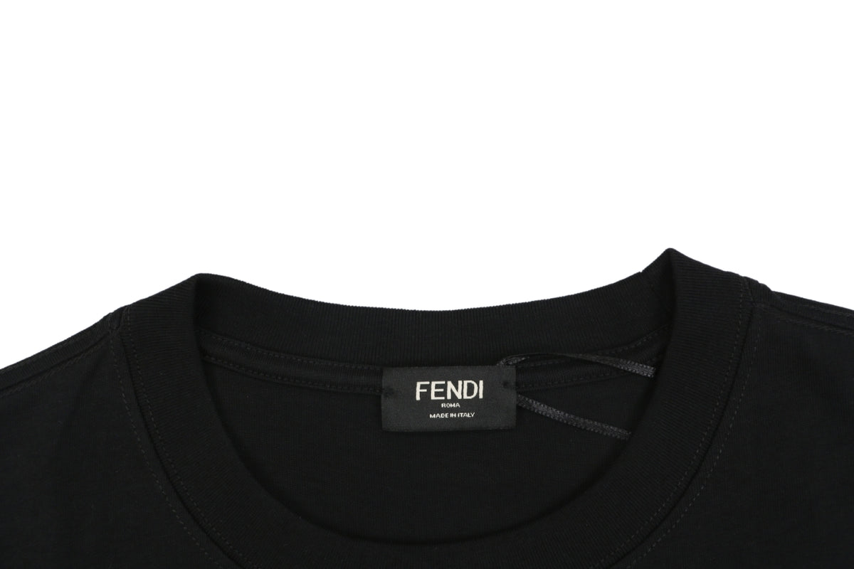 Fendi Gradient FENDI Logo Embroidery Short Sleeve Tee – Black