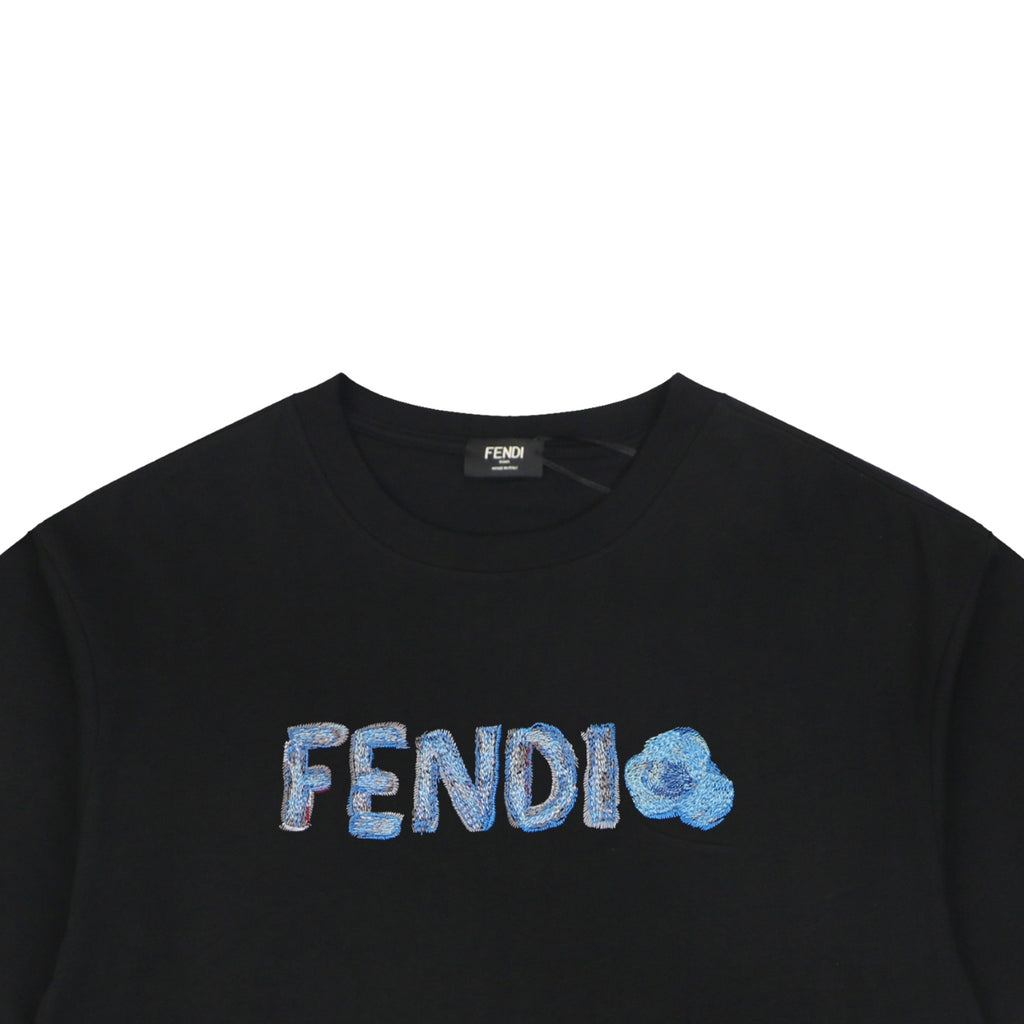 Fendi Gradient FENDI Logo Embroidery Short Sleeve Tee – Black
