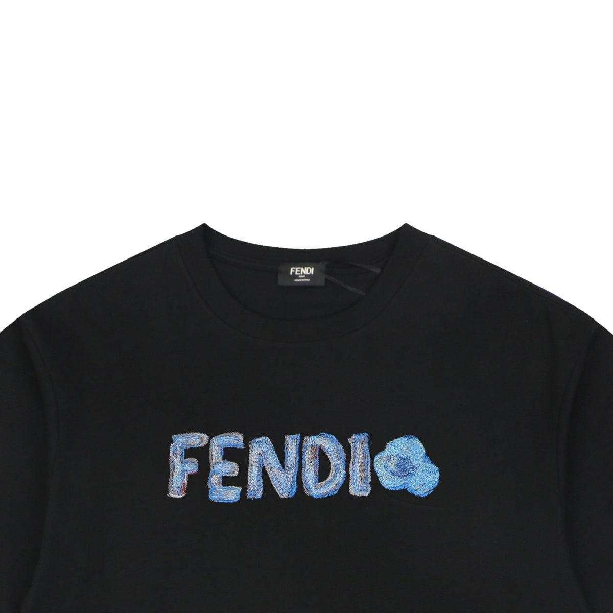 Fendi Gradient FENDI Logo Embroidery Short Sleeve Tee – Black