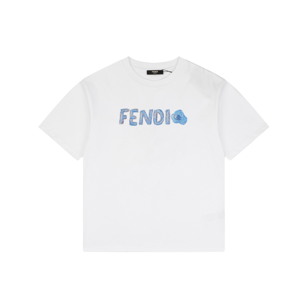 Fendi Gradient FENDI Logo Embroidery Short Sleeve Tee – White