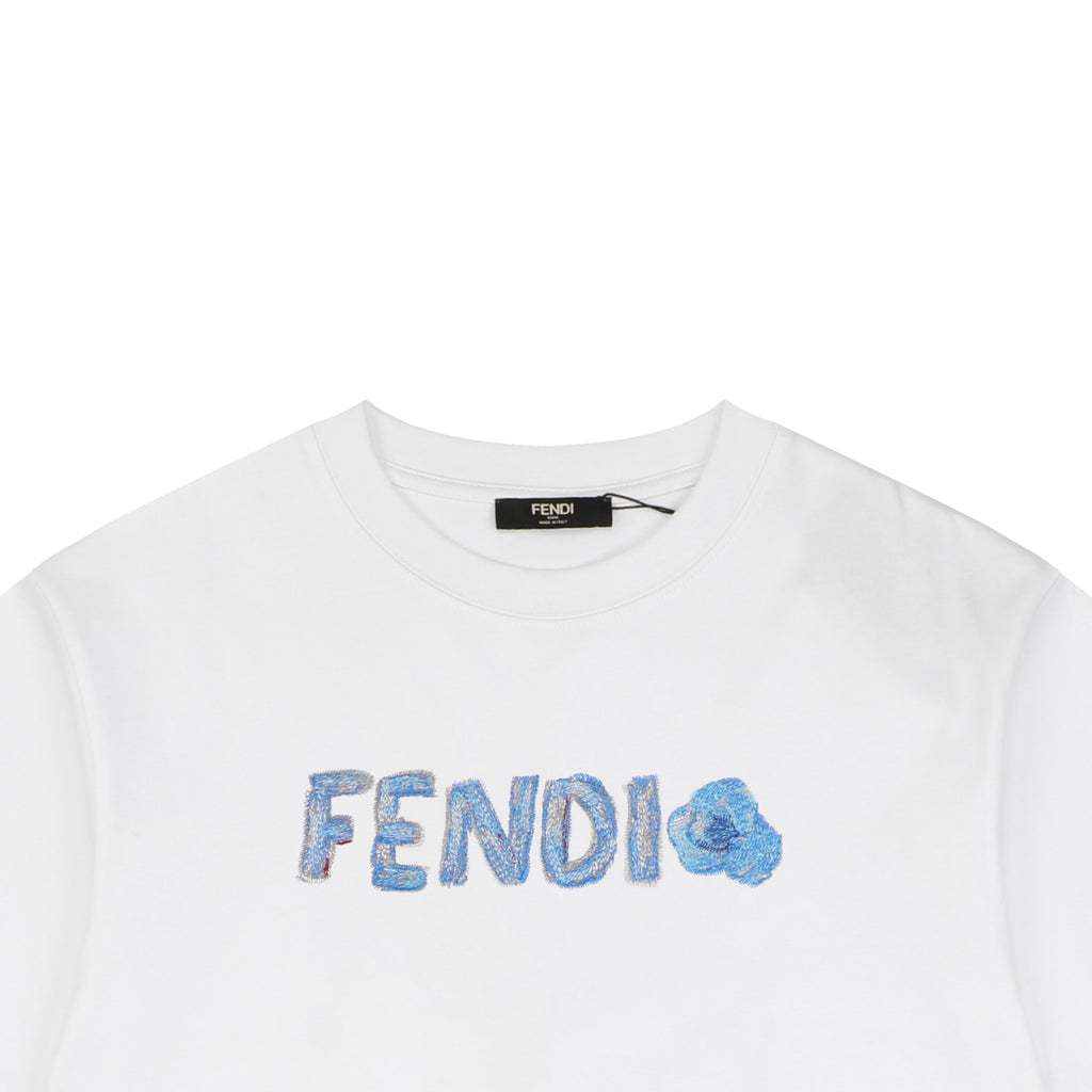 Fendi Gradient FENDI Logo Embroidery Short Sleeve Tee – White