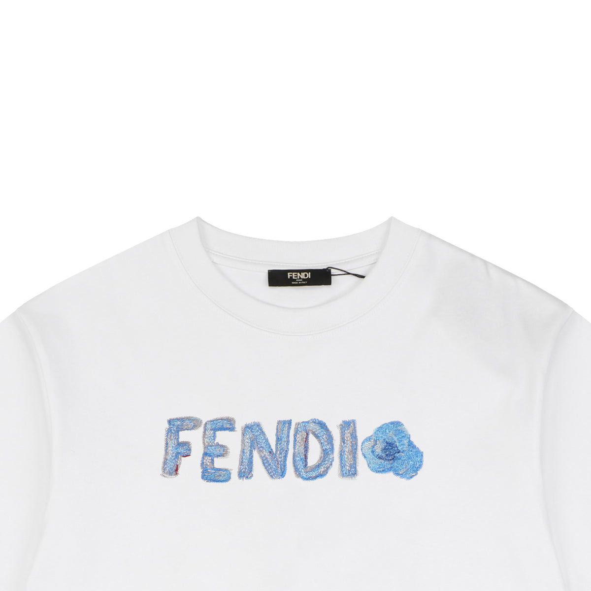 Fendi Gradient FENDI Logo Embroidery Short Sleeve Tee – White