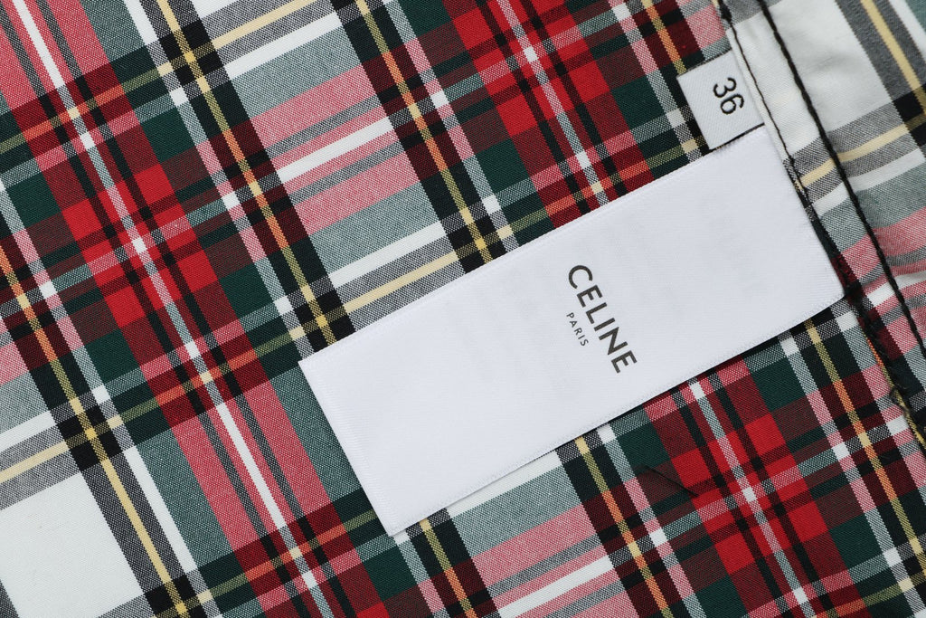 Celine Red, White & Green Plaid Long-Sleeve Shirt