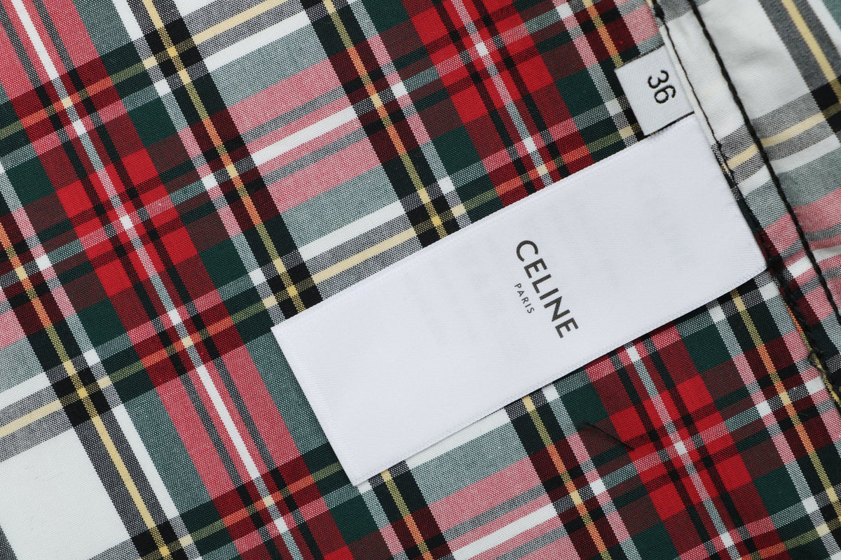 Celine Red, White & Green Plaid Long-Sleeve Shirt