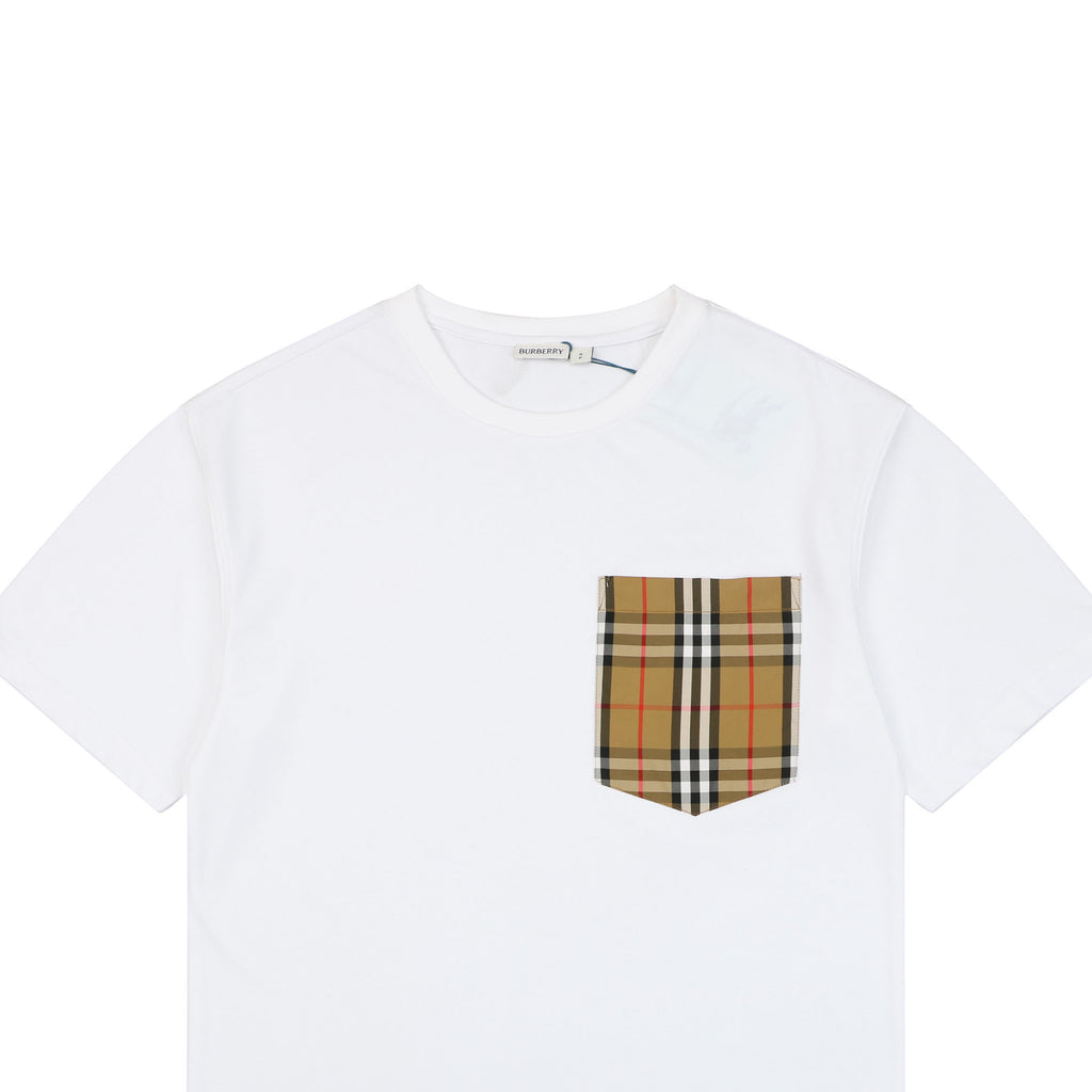 Burberry White Short-Sleeve T-Shirt with Check Pocket